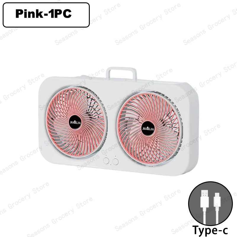 Hangende bureauventilator met dubbele kop USB oplaadbare draagbare stille koelventilator 3 snelheden verstelbaar voor kantoor thuis slaapzaalventilator: marine