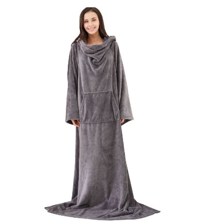 Warme Deken Lange Coral Fleece Deken Met Mouwen Coral Fleece Pocket Deken Volwassen Winter Wassen Flanel Dekens Gewaad