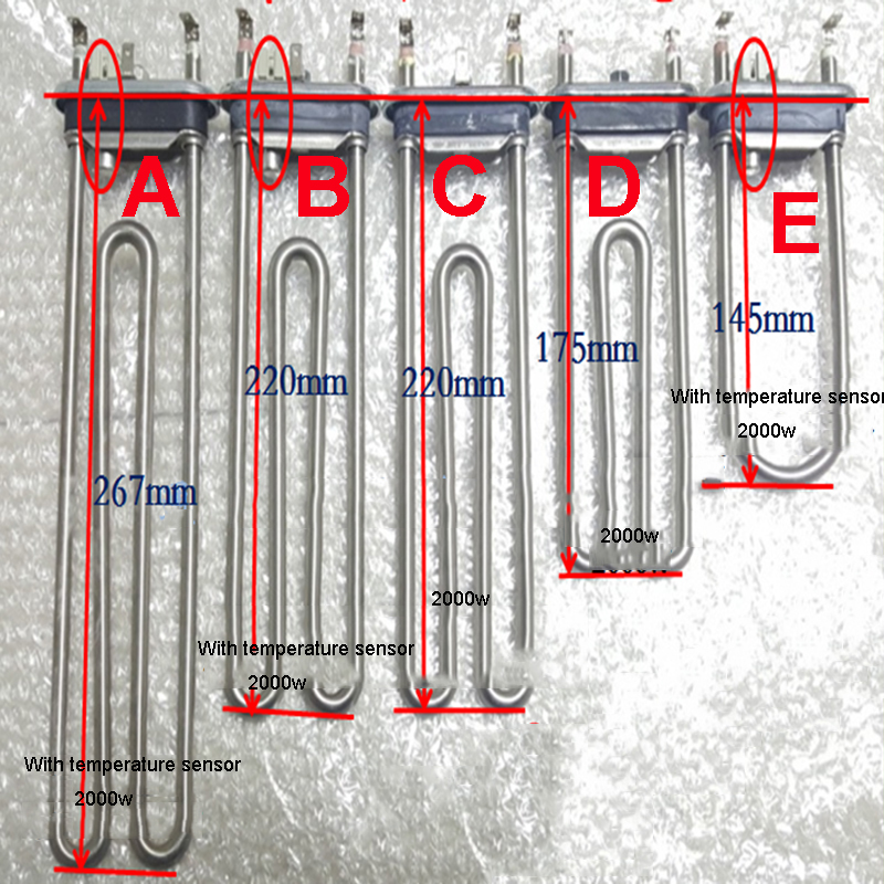 Washer Heating Element Washing Machine Heater Thermostat With temperature sensor 220v 800w/1900w/2000w: A
