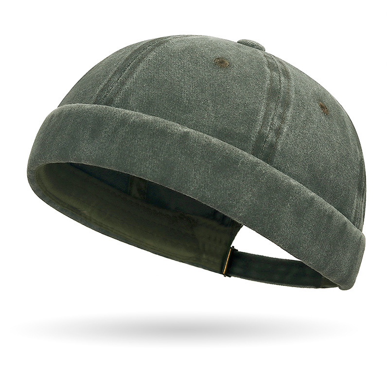 Brimless Hats for Men Womens Skullcap Mens Vintage Docker Beanie Cap Washed Cotton Rolled Cuff Harbour Hat: Dark Green