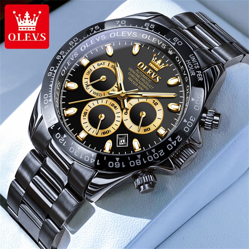 OLEVS 6638 TOP automatisch mechanisch horloge voor heren Multifunctionele chronograaf datum waterdicht luxe origineel horloge heren: Black