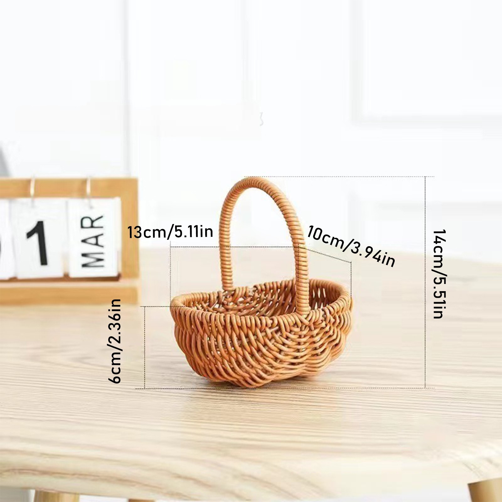 Håndlaget rottingkurv i piletre, flerbruks oppbevaringsbeholder til hjemmet med håndtak, blomsterkurv, piknikbeholder