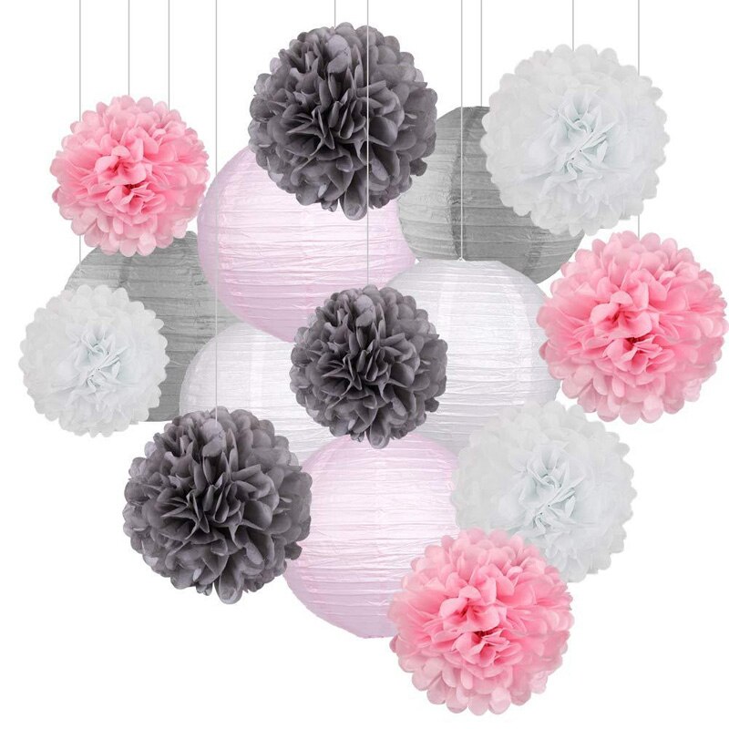 DIY Baby Shower Festival Party Supplies Wedding Birthday Tissue Paper Pom-poms Flower Ball Lanterns Set Decoration: Powdered ash suit