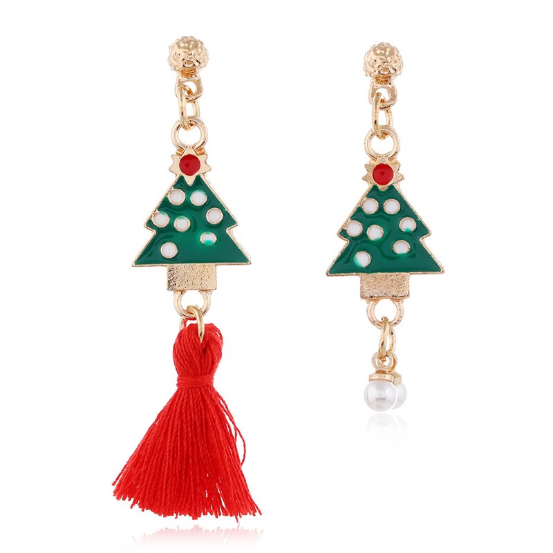 Pendientes largos asimétricos de Papá Noel para mujer, aretes de bola redondos de Color amarillo dorado a la , de joyería de Navidad