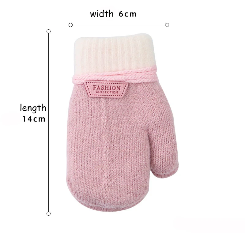Children's Gloves Winter Solid Thicken Plus Velvet Halter Gloves For Kids Toddler Outdoor Keep Warm Knitted Mittens With Rope: Brown / S