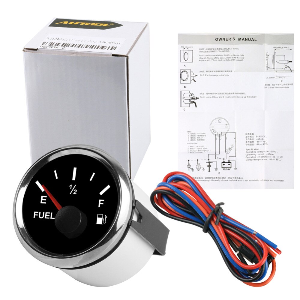 Medidor Digital de combustible Universal para coche Sensor de nivel de combustible E-1/2-F de 52MM y 2 ", medidor automático de 0-190ohm, modificación de señal de coche