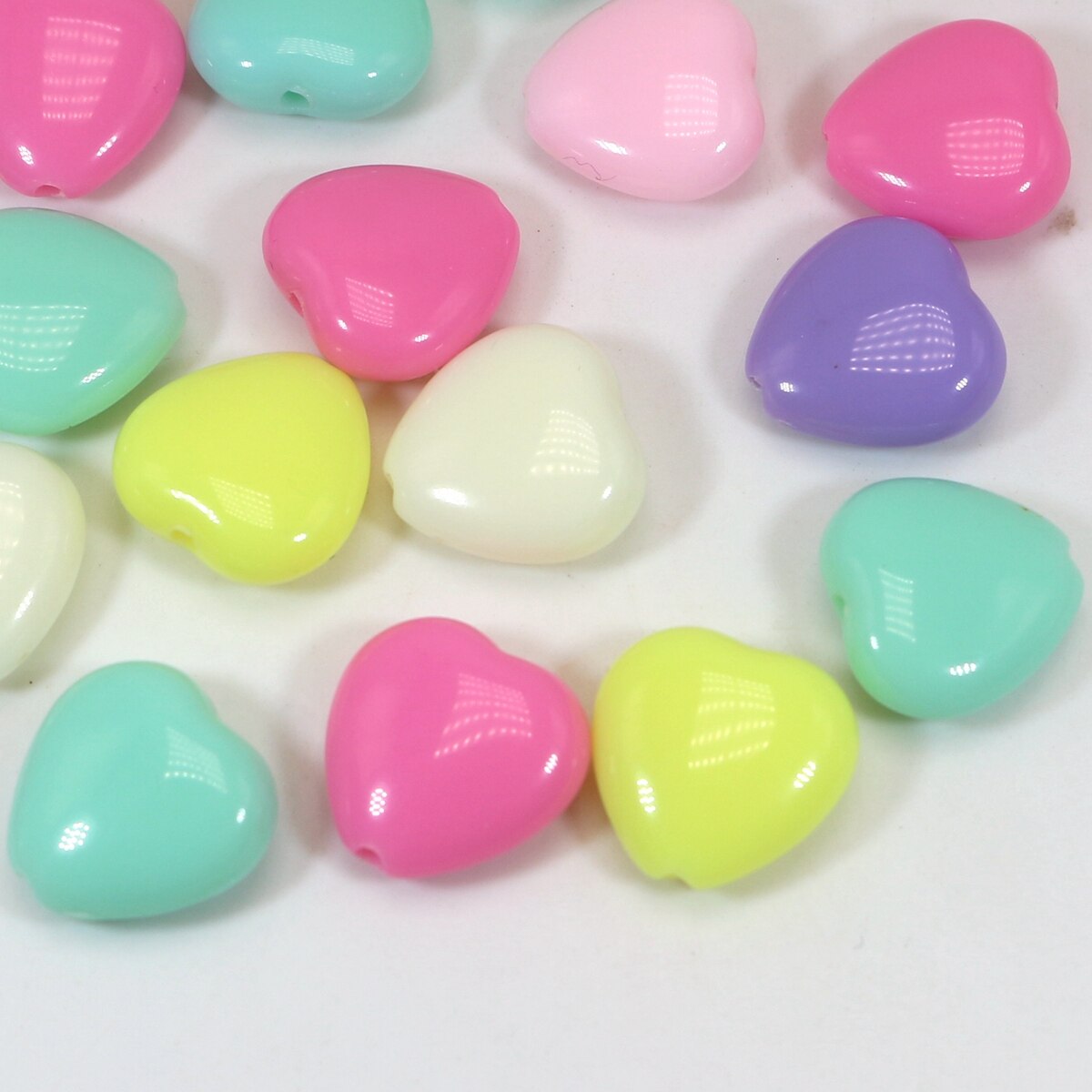100 Mixed Pastel Color Acrylic Beads Charm Various Shape Flower Heart Kids Craft: Love Heart 12X11mm