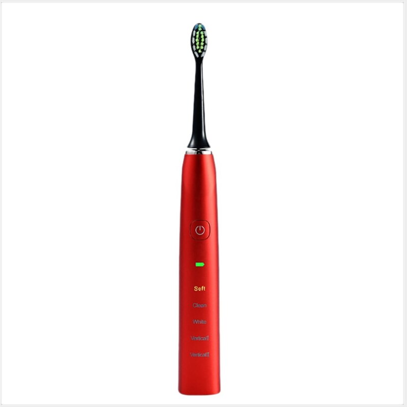 Electric Toothbrush Household Whitening IPX7 Waterproof Toothbrushes Fast Rechargeable Ultrasonic Toothbrush: Red