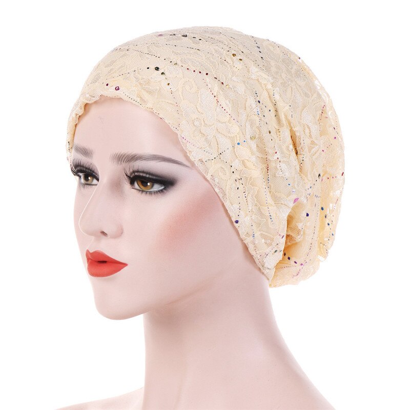 Turbante de encaje fino para mujer, gorros musulmanes de algodón sólido para hijab, turbantes para mujer, turbante árabe para mujer, hijab femenino: 2