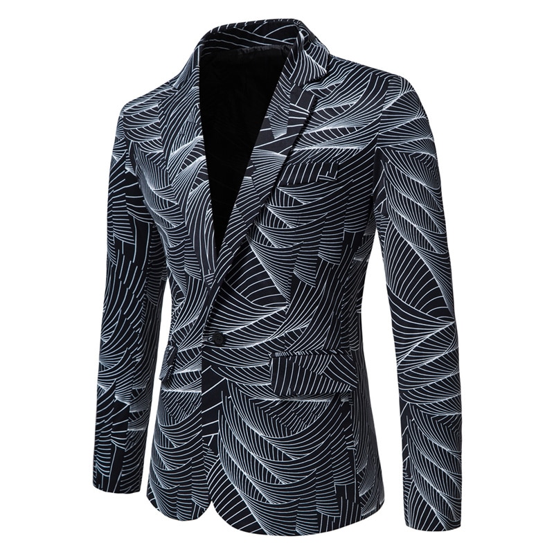 Veste Blazer à la pour hommes, manteau de costume décontracté, imprimé à rayures, à un bouton,