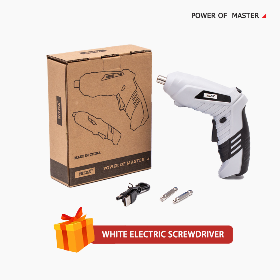Wireless Electric Screwdriver Set Rechargeable Drill and Screwdriver Battery Twistable Handle LED For Woodworking Power Tools: white