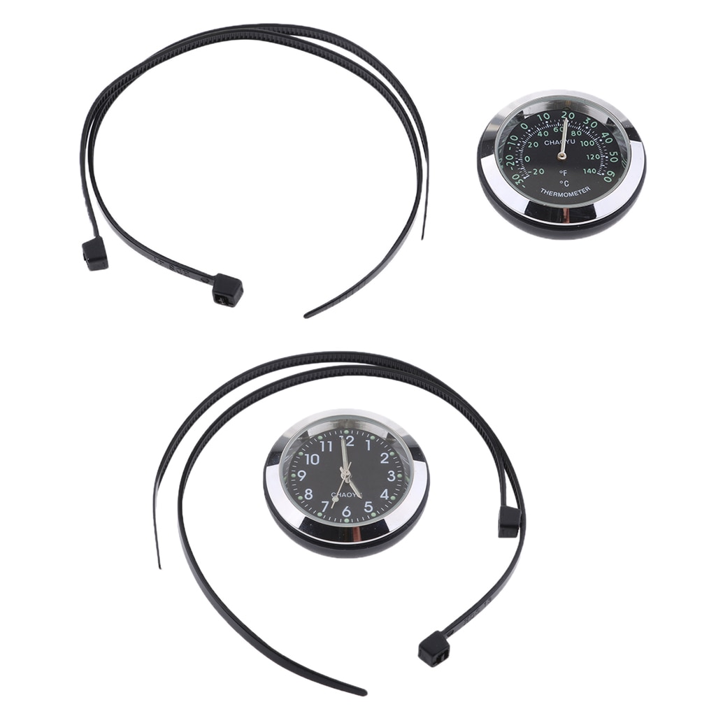 7/8'' 1'' Motorcycle Handlebar Mount Dial Clock Watch Thermometer Temp Gauge
