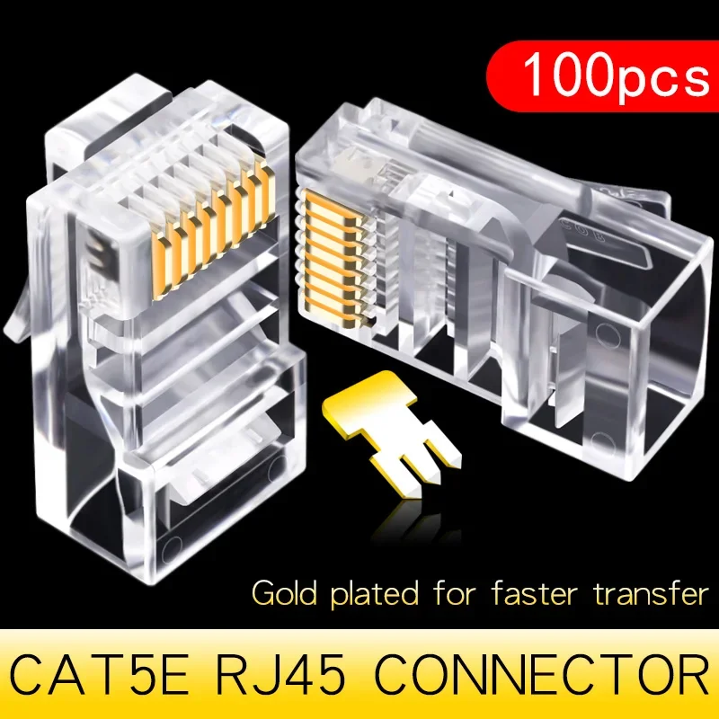 CNCOB Cat6 utp korte lichaam, twee stukken, platte kabel rj45 connector 8P8C modulaire netwerk connector Ethernet computer plug 50 stuks
