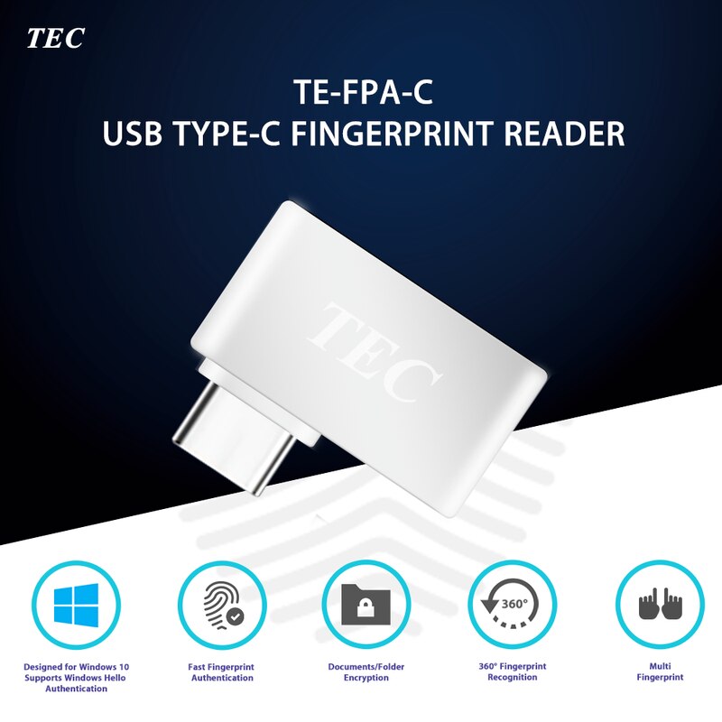 TEC-módulo Lector de huella dactilar USB tipo C para Windows 7, 10, 11, Hello Dongle, escáner biométrico, candado para Portátiles y PC