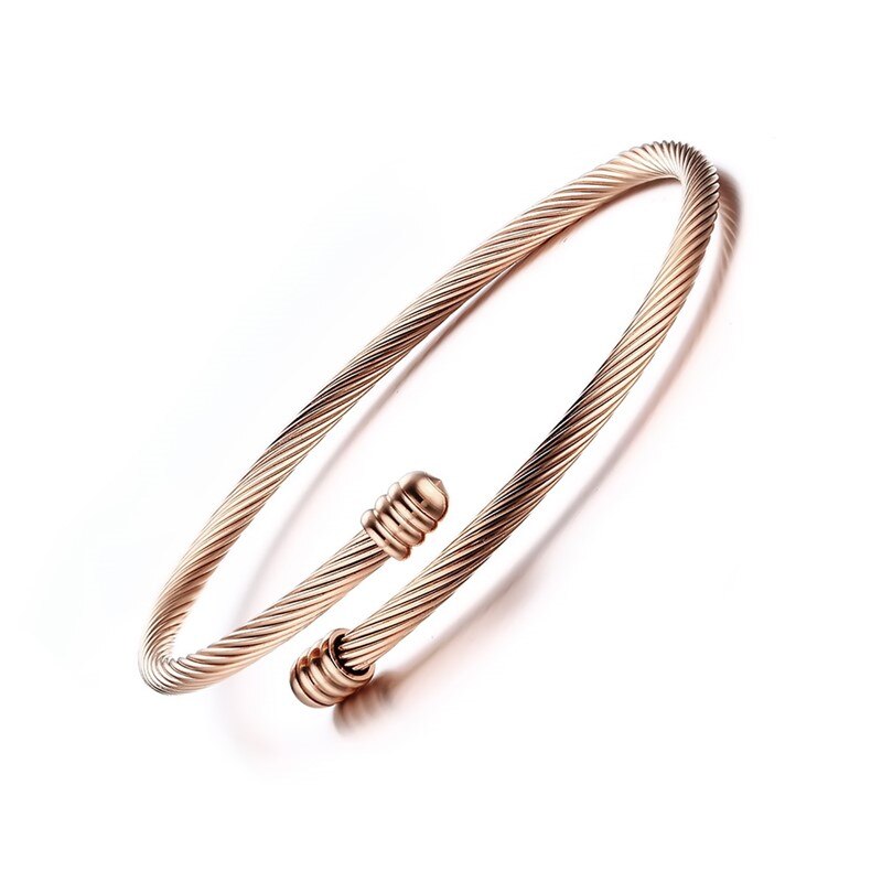 Masculino pulseira masculino jóias torção cabo aberto pulseira de aço metal ajustável manguito pulseira unisex: ROSE GOLD