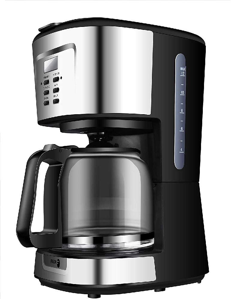 Fagor Cafetera programable eléctrica de Goteo automática, máquina café de Filtro Capacidad 12 Tazas, 1,5 litros, Display Digital Hora 24h/Temporizador, 900 W, Negro