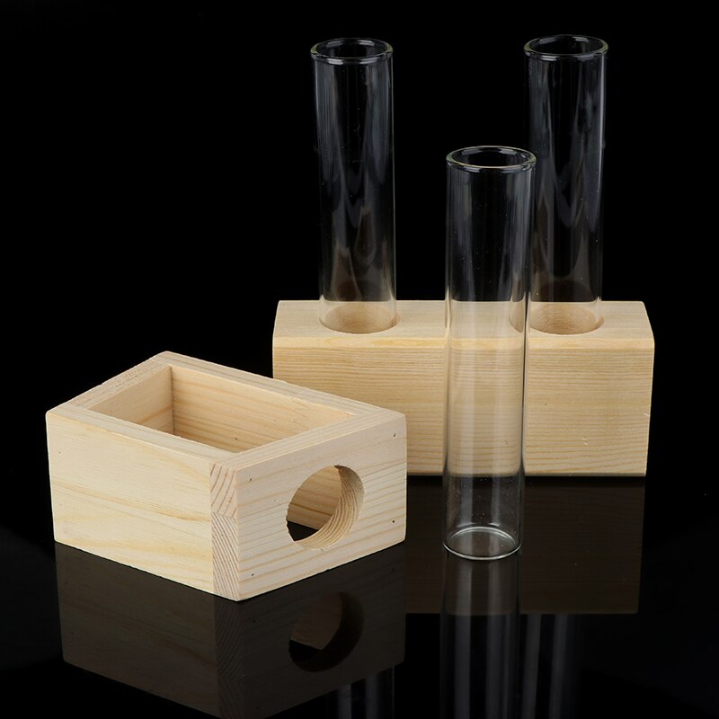 Jarrón de tubo de ensayo de cristal, soporte de madera, macetas para plantas hidropónicas, decoración de jardín para el hogar
