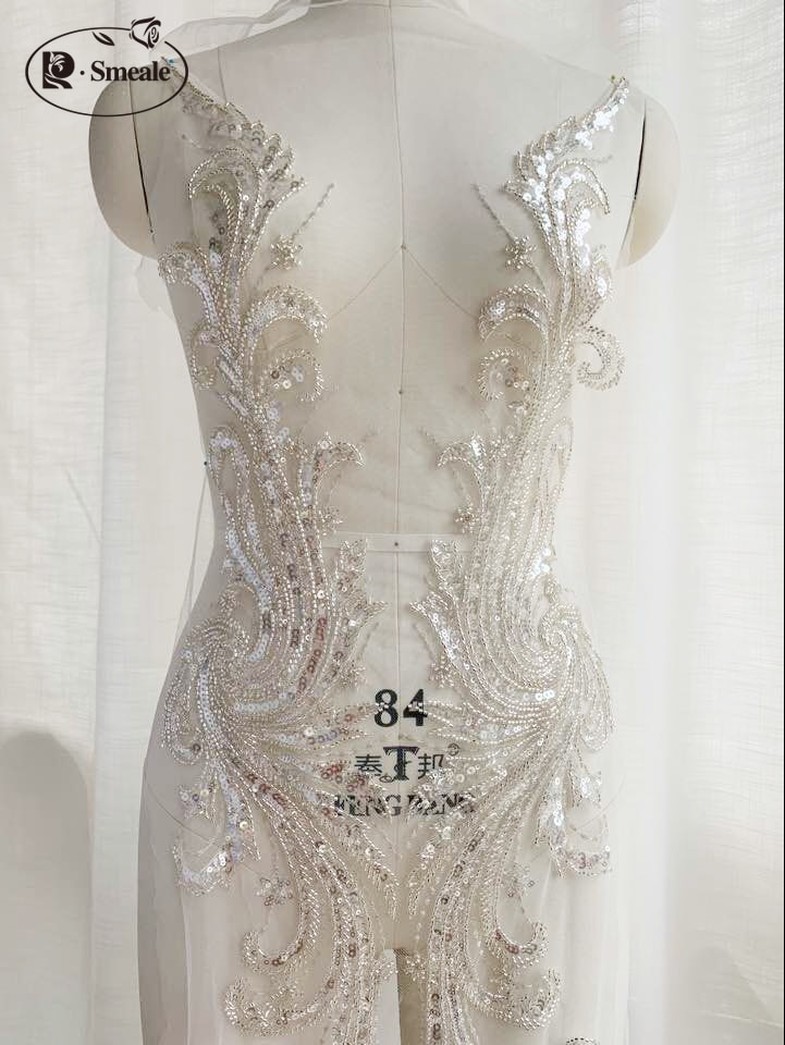 Luxe Europese En Amerikaanse Bruiloft Sequin Zilveren Kralen Kant Stof Positionering Bloemen RS2771