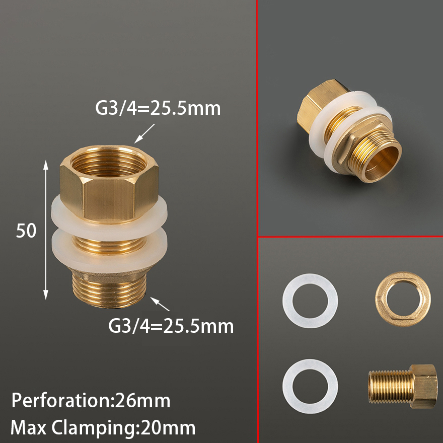 Conector de tanque de agua de latón de 1/2 "y 1/4", junta de silicona, tubo de cobre, junta de acoplamiento de tanque de peces, adaptador de manguera de tubo de riego de jardín: Oro