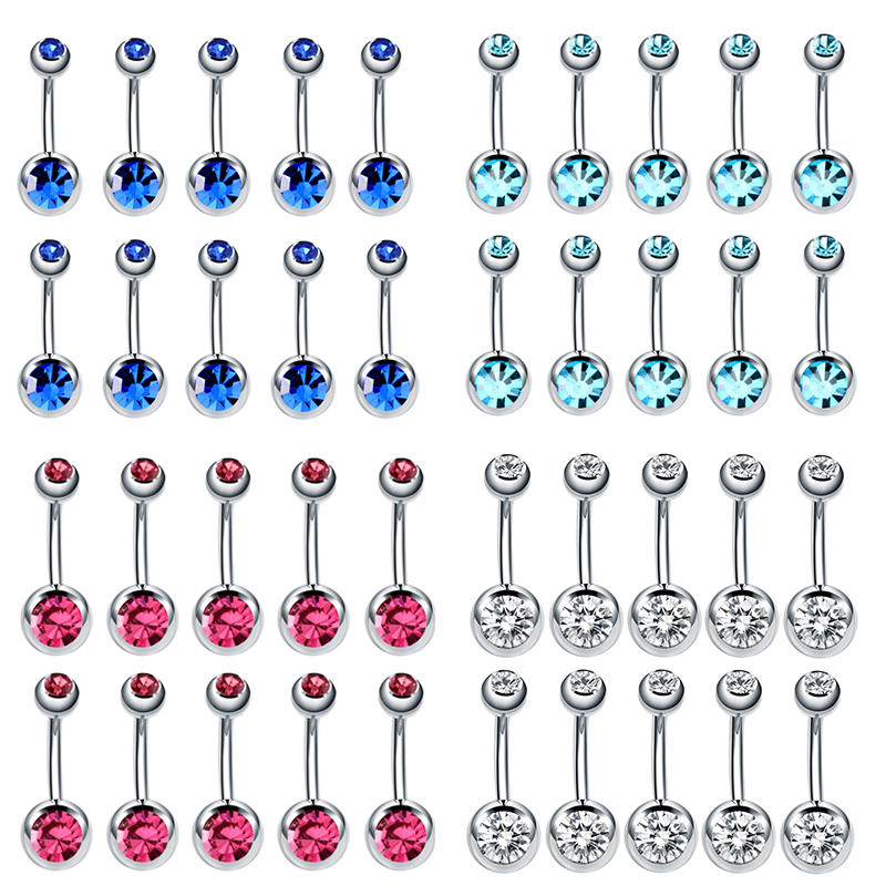 Piercings de Ombligo de acero inoxidable para hombres y mujeres, pendientes de Ombligo, anillos gemas, Piercing de Ombligo, joyería de cuerpo Punk, 10 piezas