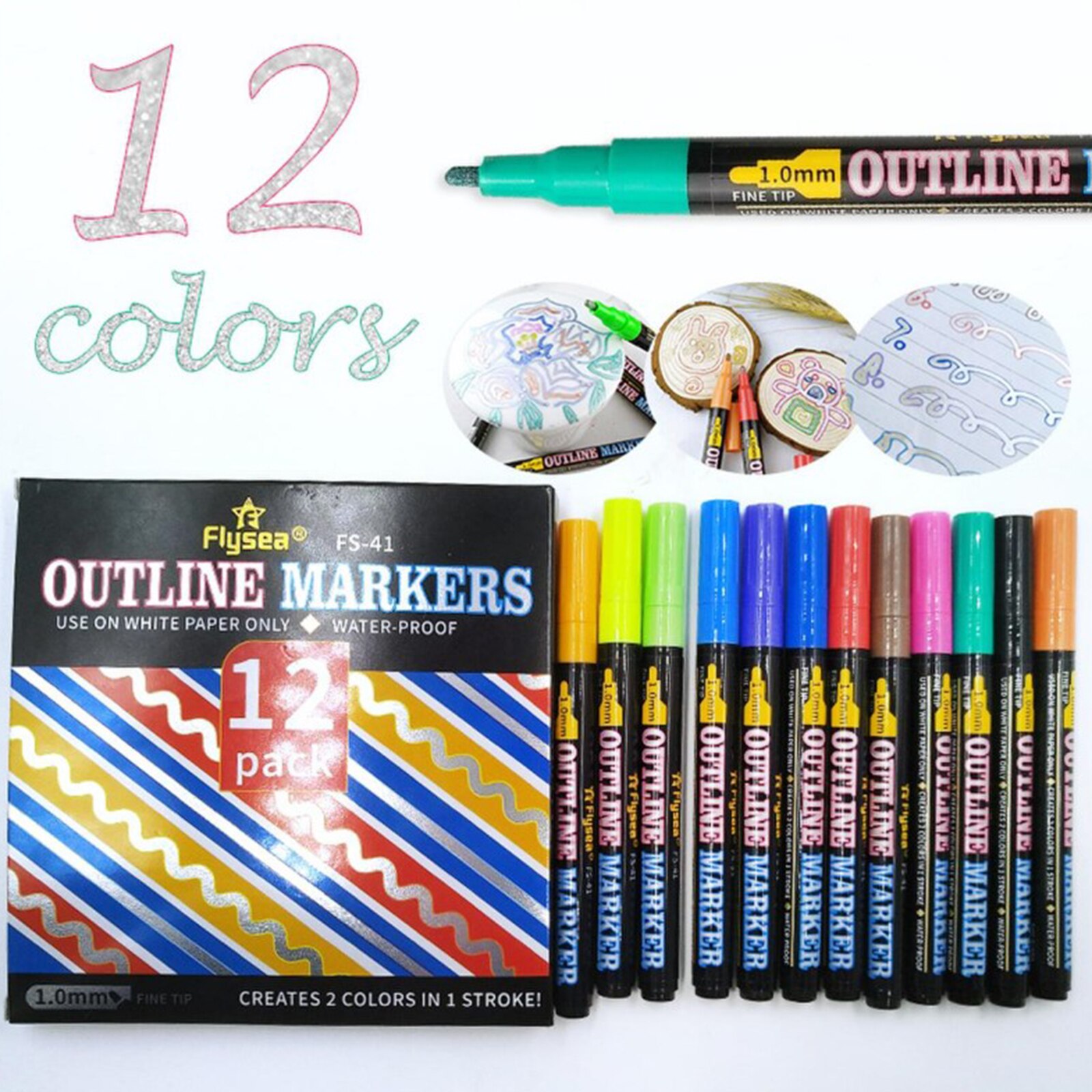 Rotuladores mágicos de doble línea para contorno, marcadores rotuladores para pintar y dibujar: 12 Colors