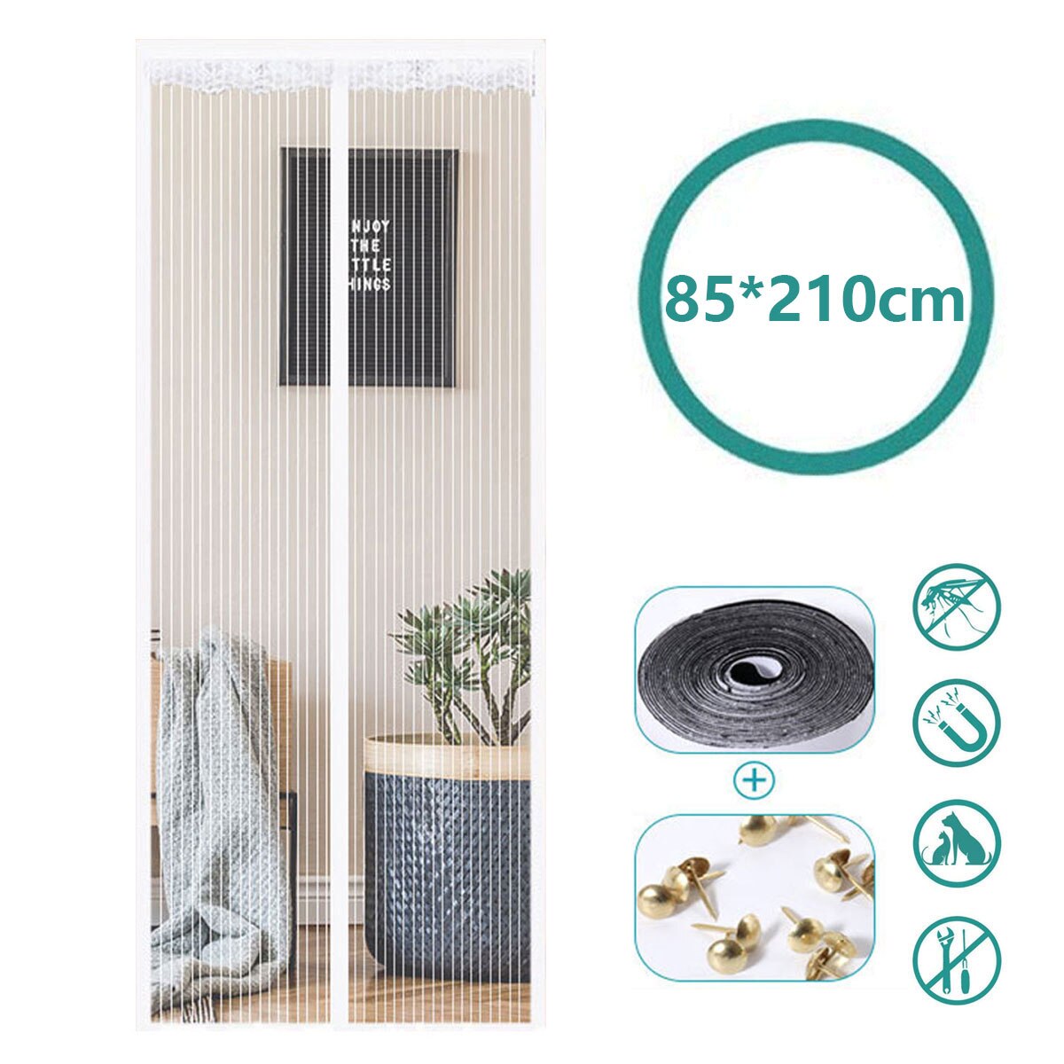 Pantalla magnética blanca para puerta, antimosquitos, mosquitera, balcón de la cortina, sala de estar deslizante: White 85-210cm