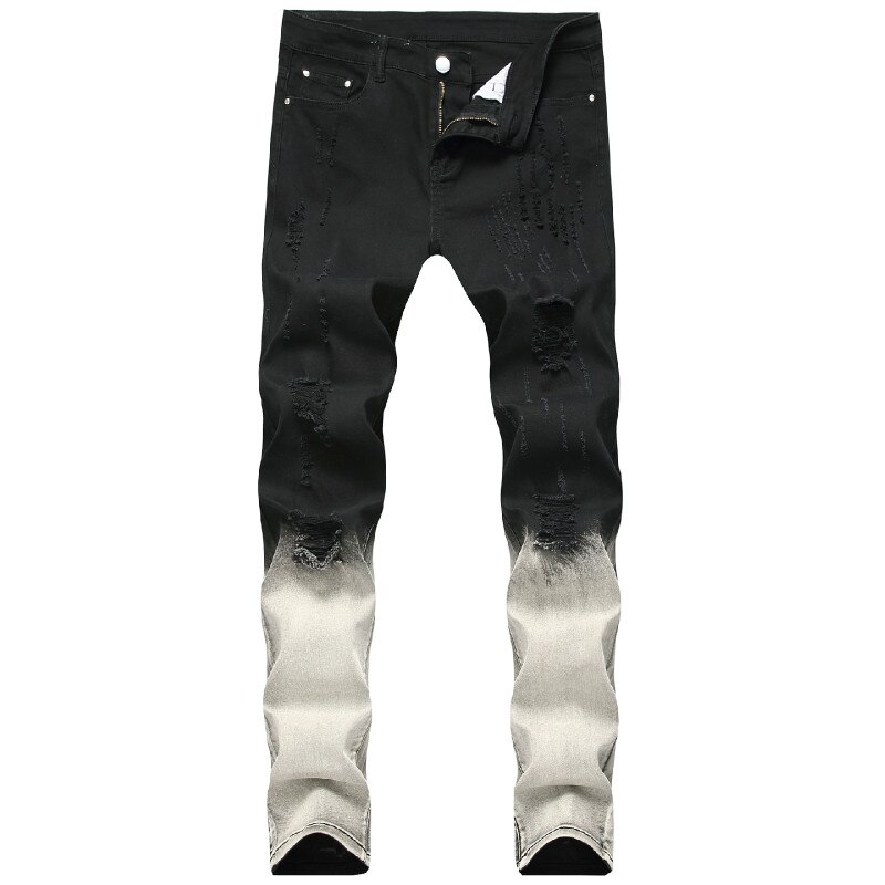 Tilladelse svært Settle Mænd revet jeans sort skinny stretch revet ridser gradient tofarvet søm hip  hop punk trend street jeans bukser – Grandado