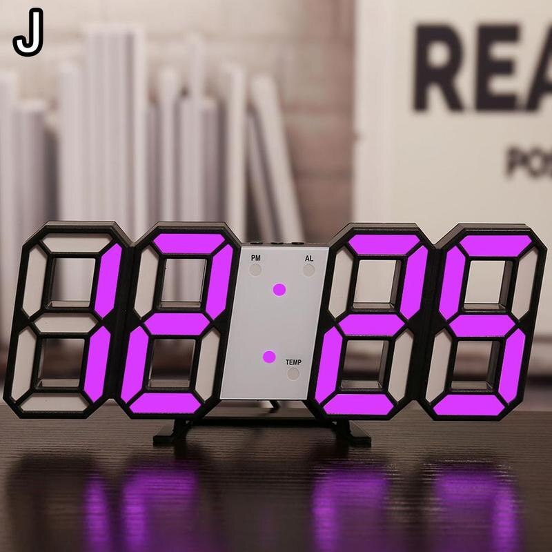 Reloj de pared grande 3D moderno, Digital, Led, Usb, electrónico, de mesa, de escritorio, luminoso: J