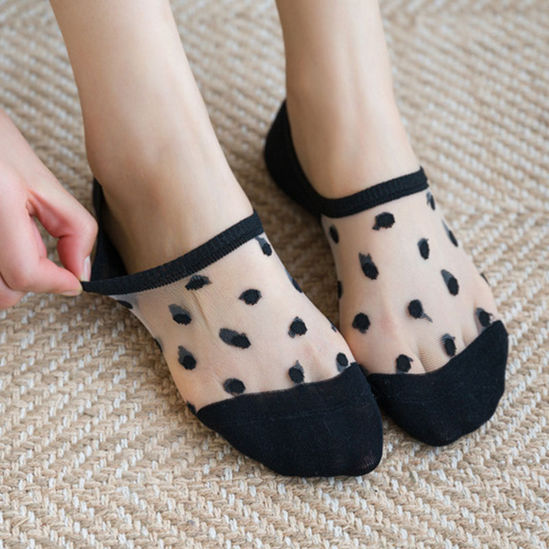 Calcetines de encaje de cristal para mujer, medias de seda transparentes, elásticas e invisibles, tobilleras, para verano