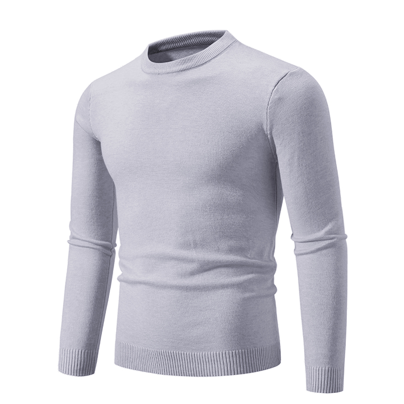 Prendas de punto de otoño para hombre, suéter fino básico elástico ajustado con capa interior, Color sólido, informal, versátil: XL / Gris claro