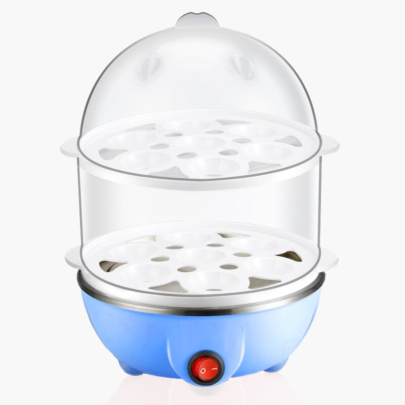 Double-Layer Egg Cooker Automatic Power-Off Steamer Stainless Steel Multifunctional Mini Steamer Poacher Kitchen Cooking Tool: Blue / us