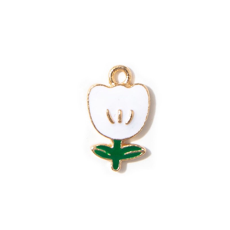 Breloques en forme de fleur de tulipe rouge émail argent, pendentif pour bijoux, fabrication de Bracelet, boucles d&#39;oreilles, collier, accessoires, 10 pièces: gold white