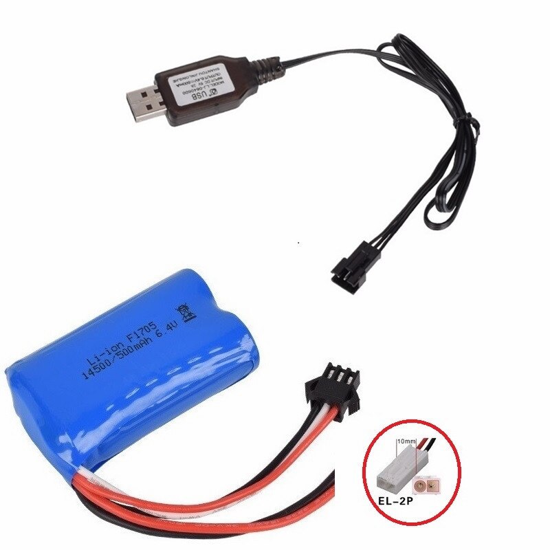 14500 500mah 6.4v Li-ion Battery for Wltoys 18401/18402 Remote Control Off-road Vehicle 6.4v Charger for RC toys Car Boat Turcks: White