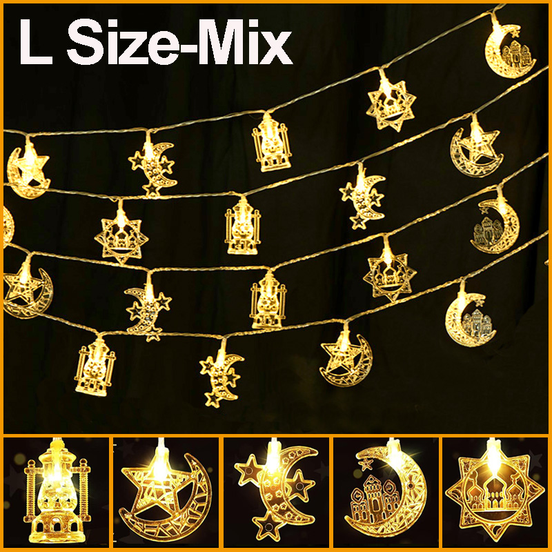 1-10M Led Lichterketten mond stern lampe Eid Mond Stern dekoration Hängen String licht leuchtende Sterne Mond ramadan hause dekoration: WHITE / O