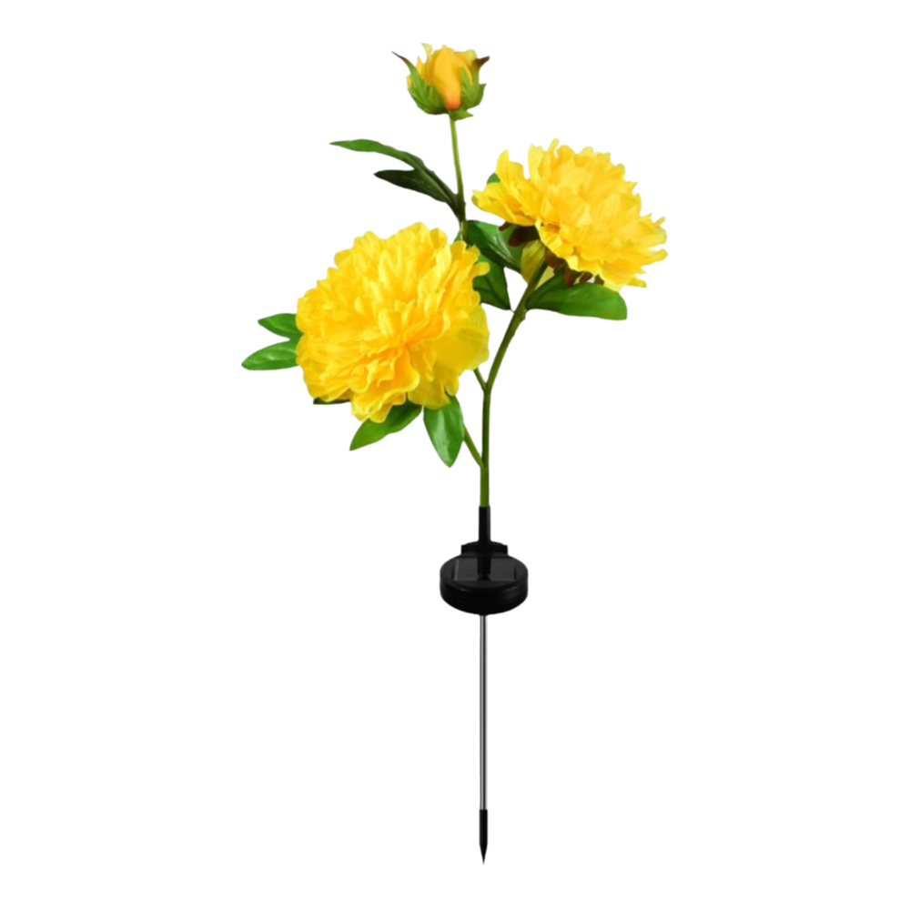 Op zonne-energie werkende tuinverlichting op zonne-energie Simulatie Bloem Pioenlamp Zonne-padverlichting Automatisch aan/uit LED-grondstekkerlicht: zonnetjesgeel