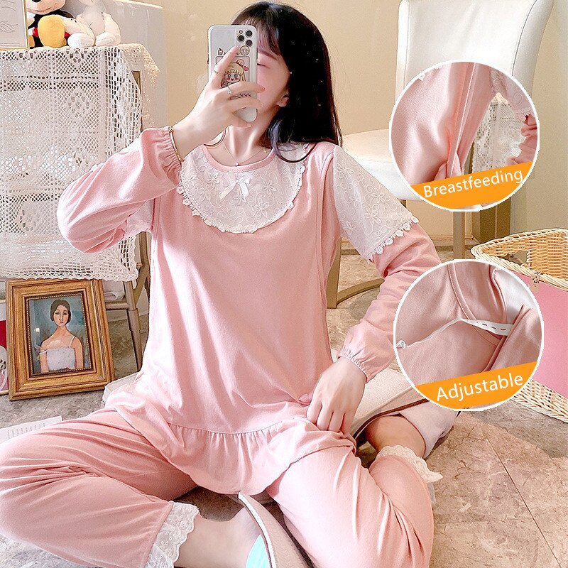 Amning nattlinne mamma nattkläder söt gravid kvinna pyjamas bomull mamma nattkläder amning nattkläder set