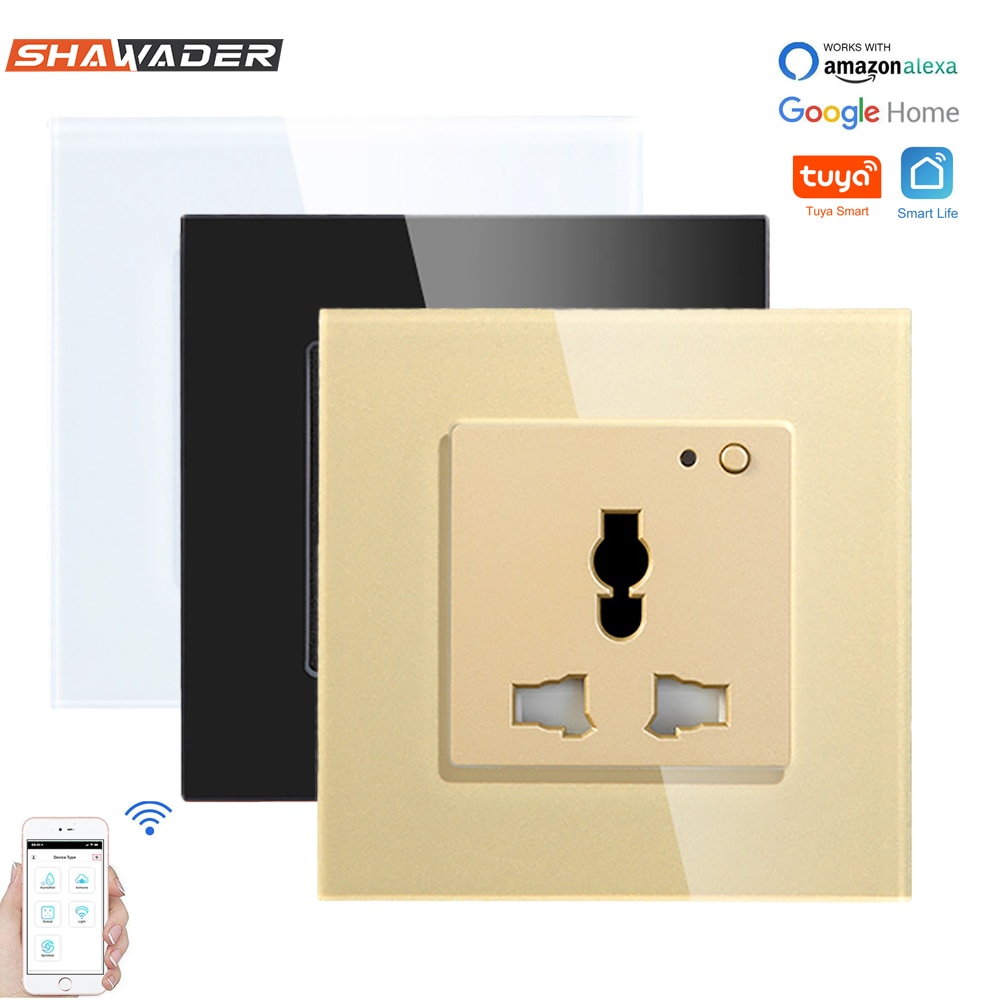 Wifi Smart Wall Socket Universal Outlet Glass Panel Wireless Electric Plug Remote Control by Tuya Smartlife Alexa Google Home