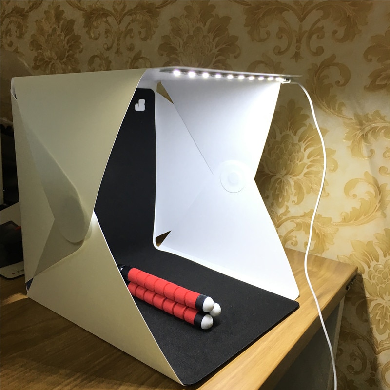 2 Achtergrond Vouwen Lightbox 24*24 Draagbare Fotografie Foto Studio Softbox Verstelbare Helderheid Light Box Voor Dslr Camera