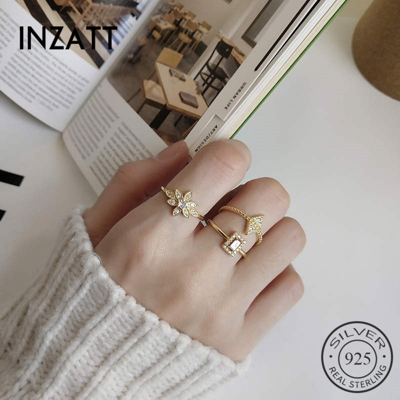 Inzatt echte 925 sterling zilveren minimalistische bloem zorcon ring voor vrouwen schattige fijne sieraden accessoires