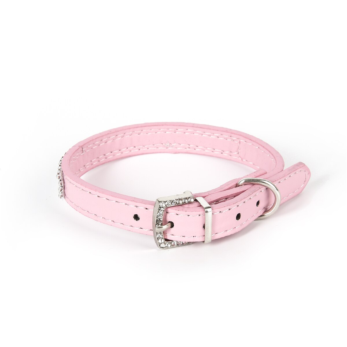 Bling Rhinestone Puppy Cat Collars Adjustable Leather Collar For Small Medium Dogs Cats Chihuahua Pug S M L Size: pink / S