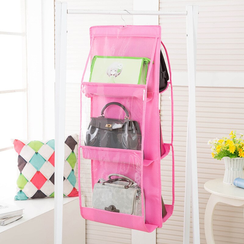 6 tasche Hängen Handtasche Organizer für Schrank Wandschrank transparent Lagerung Tasche Tür Zauberstab Klar vielfältig Schuh Tasche mit Aufhänger Beutel: Rosa