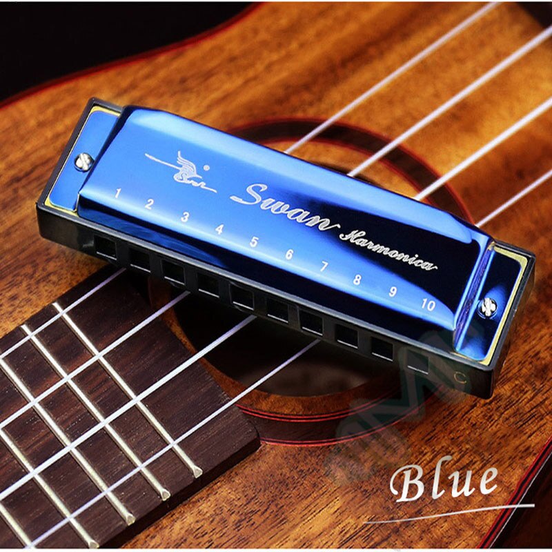 SWAN Harmonica 10 Gat van C Diatonische Blues Harp Rood/Zwart/Blauw: Blauw