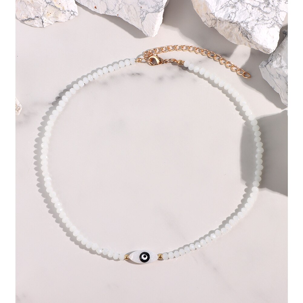 JUST FEEL Evil Eye Beads Chain Necklace For Women Handmade Colorful Beaded Irregular Stone Choker Necklace Trendy Jewelry: A065603W