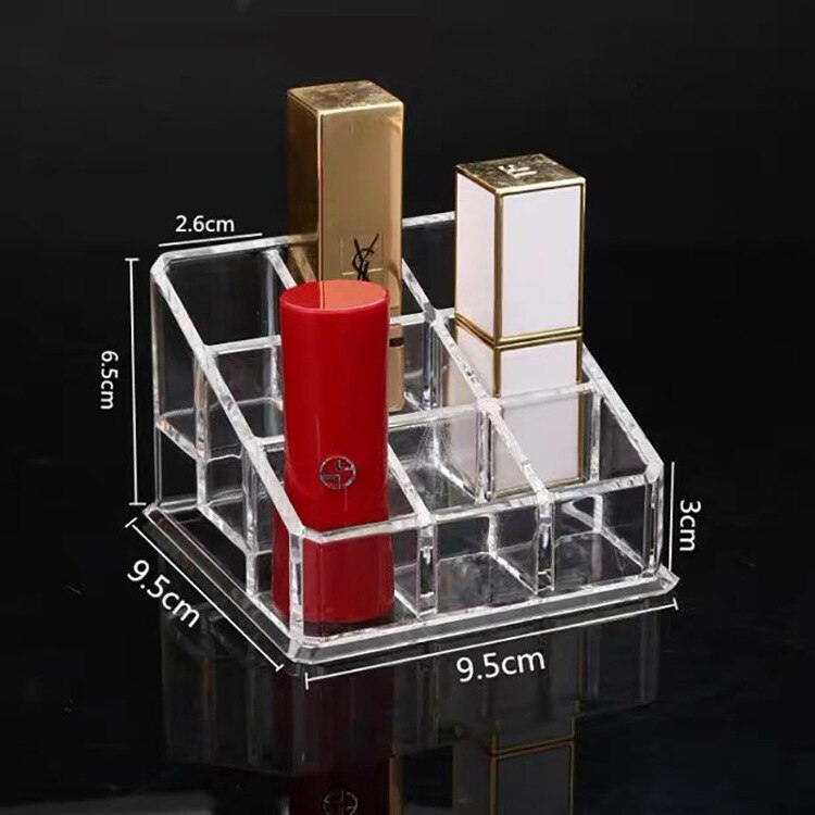 Soporte de almacenamiento de maquillaje acrílico de múltiples rejillas organizador de maquillaje caja de almacenamiento taladro polaco lápiz labial uña caja para cosméticos y joyería titular: 9PCS