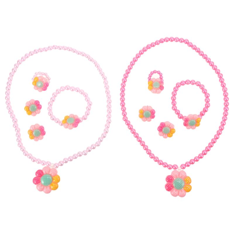 2 Sets Imitation Pearl Party Favors Photo Props Jewelry Kit Necklace and Bracelet