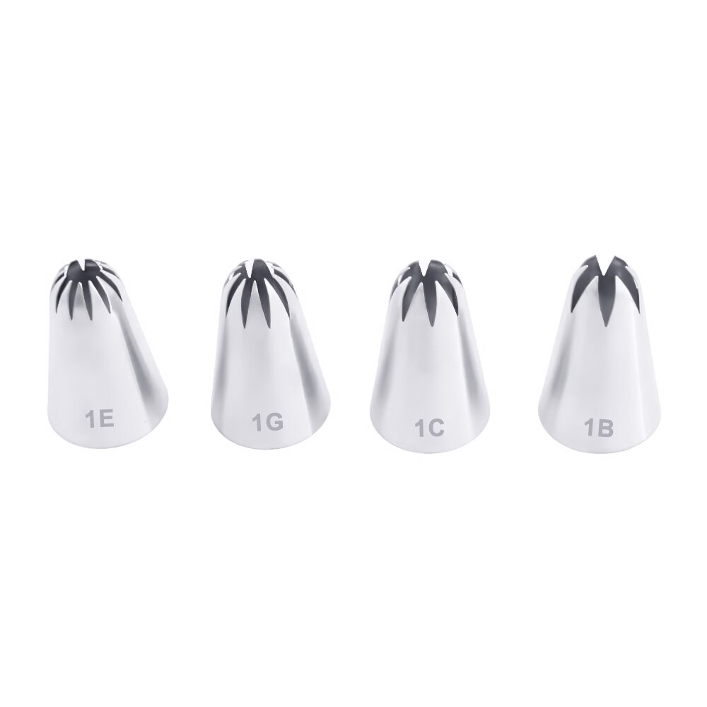 Grote Icing Piping Nozzles Voor Decorating Cake Bakken Cookie Cupcake Piping Nozzle Rvs Pastry Tips # 1B # 1C # 1E #1G 4 Stuks