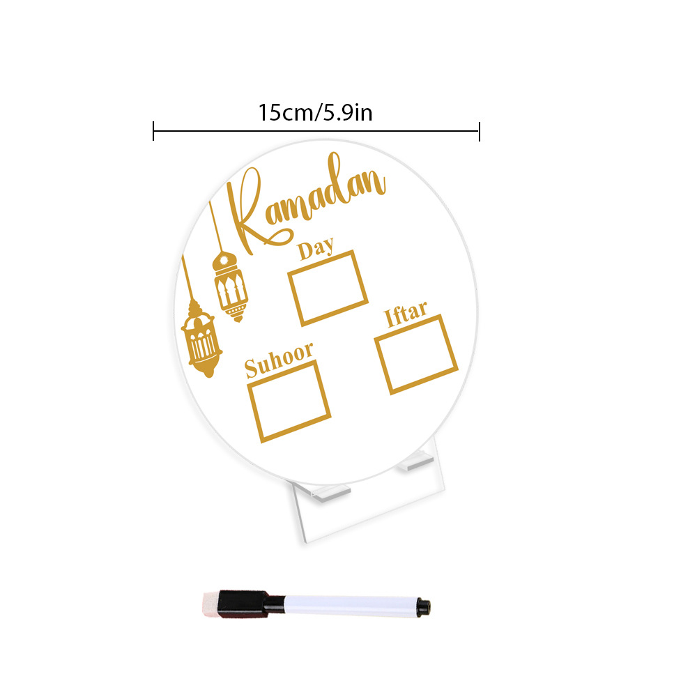 Tablero de calendario de Ramadán acrílico reutilizable 2025, con bolígrafo base de madera, adornos de mesa para el día de Adviento de Eid, musulmán islámico Eid al-fitr: Gris oscuro
