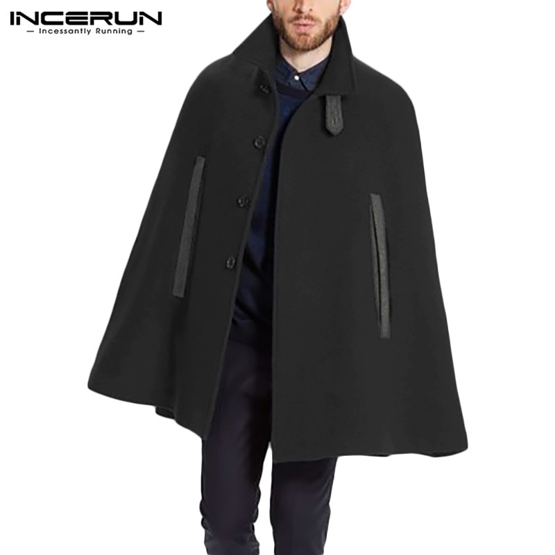 Mannen Jassen Mode Patchwork Poncho Incerun Leisure Single Breasted Mantel Capes Winter Man Solid Pockets Trench Streetwear S-5XL