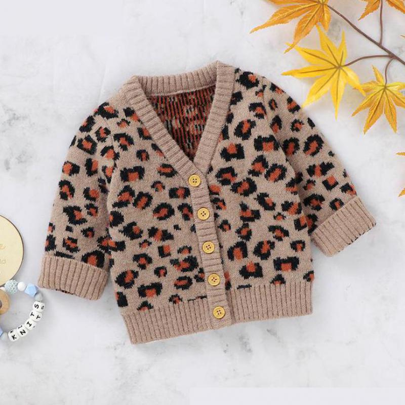 0-24M Del bambino Del bambino Della Ragazza del Ragazzo Vestiti di Inverno Caldo Lavorato A Maglia cardigan Maglione A Manica Lunga Leopardo Maglieria Carino Dolce abiti