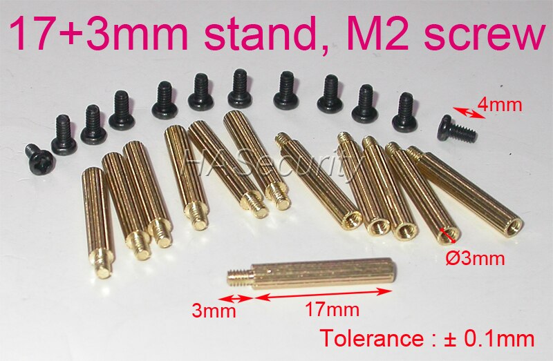 17+3mm (12 stuks) messing standaard / beugel / pons met  m2-4mm schroeven voor de installatie van beveiligingscamera-pcb-modules
